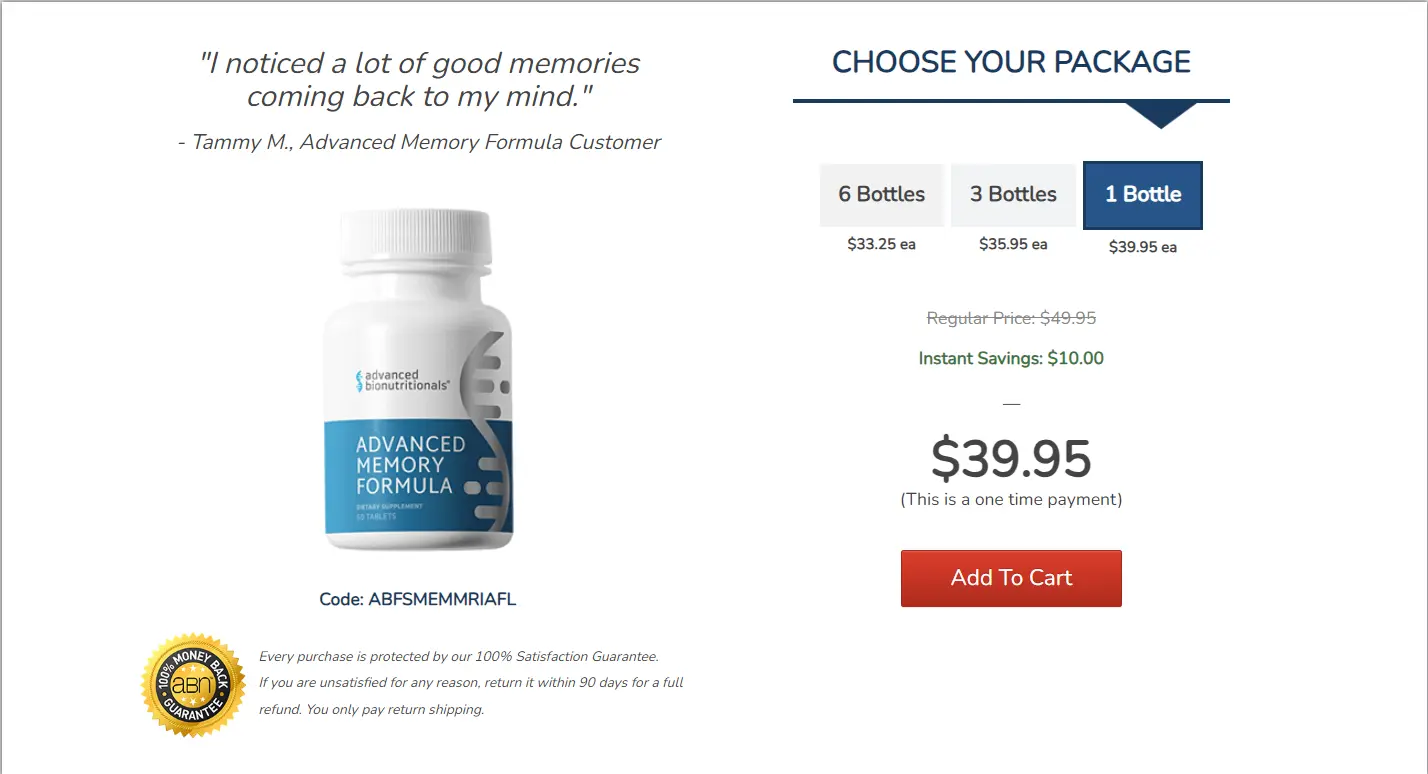 Advanced Memory Formula CheckOut Page